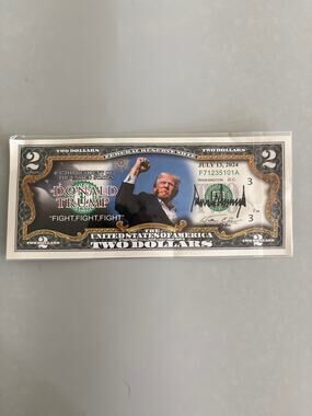 Custom $2 Two Dollar Bill Double Sided President Donald Trump Novelty Money